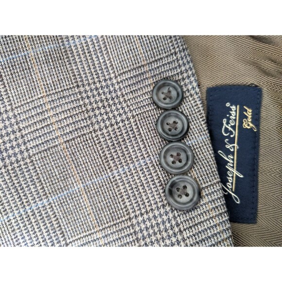 Joseph & Feiss 48R Brown Blue Orange Glen Plaid Tweed Blazer Jacket Sport Coat